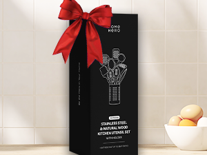 Home Hero Stainless Steel Kitchen Utensils Set - Wood Handle Nonstick Stainless Steel Cooking Utensils Set - Heat Resistant Kitchen Essentials & Metal Kitchen Gadgets (Silver & Wood)