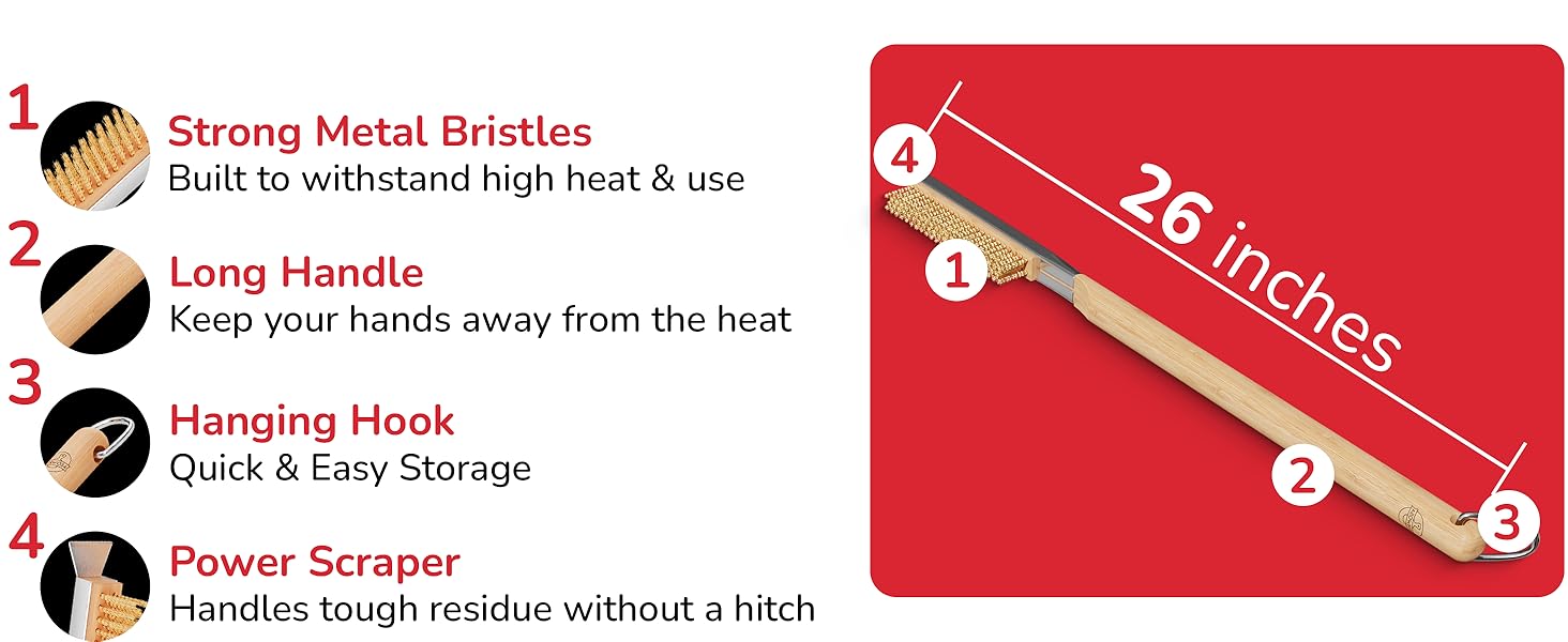 Premium Pizza Oven Accessories Kit - 6-Piece Set for Home Pizza Making: Includes Pizza Peel, Oven Brush, Bubble Popper Turner, Rocker Cutter, Dough Roller & Scraper