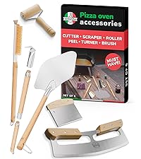 Premium Pizza Oven Accessories Kit - 6-Piece Set for Home Pizza Making: Includes Pizza Peel, Oven Brush, Bubble Popper Turner, Rocker Cutter, Dough Roller & Scraper