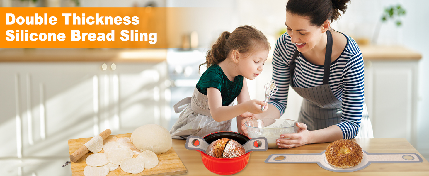 Philorn Silicone Bread Sling for Dutch Oven 2 Pcs, Reusable Silicone Bread Baking Mat With Extra Long Handles Non-Stick & Easy to Clean for Transfer Sourdough, Round