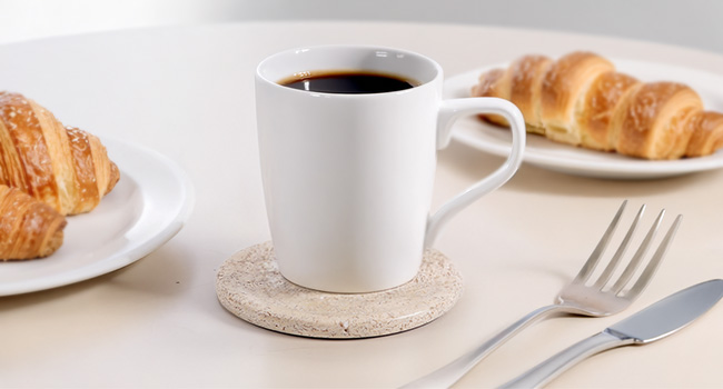 Marble Coasters Set of 6 Round 3.5 Inch Travertine Coaster for Drinks with Holder - Ideal Stone Drink Coasters for Coffee Bar Accessories, Gifts, Dining Table & Home Décor