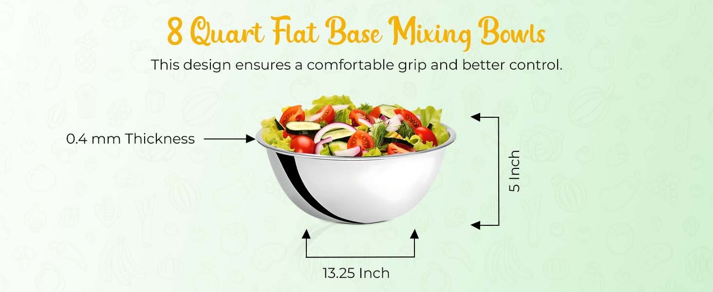 OCS Parts 8 Quart Mixing Bowls | Set of 2 | 13.25-Inch Stainless Steel Professional Grade Flat Base Mixing Bowls for Home and Commercial Kitchens