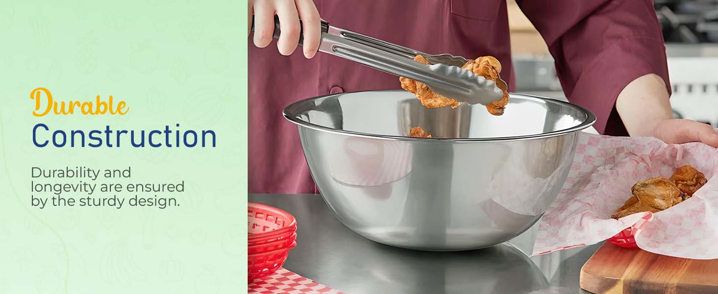 OCS Parts 8 Quart Mixing Bowls | Set of 2 | 13.25-Inch Stainless Steel Professional Grade Flat Base Mixing Bowls for Home and Commercial Kitchens