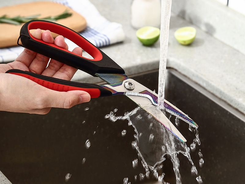 LIVINGO Heavy Duty Kitchen Scissors - Titanium Coated Sharp Poultry Shears Multipurpose for Cutting Chicken Bones, Meat, Vegetable Food, 9.5 Inches Comfortable Grip with Safe Lock