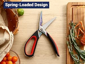 LIVINGO Heavy Duty Kitchen Scissors - Titanium Coated Sharp Poultry Shears Multipurpose for Cutting Chicken Bones, Meat, Vegetable Food, 9.5 Inches Comfortable Grip with Safe Lock