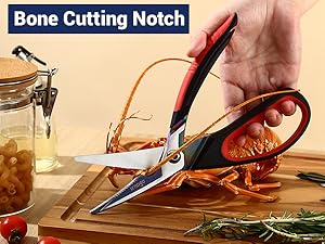 LIVINGO Heavy Duty Kitchen Scissors - Titanium Coated Sharp Poultry Shears Multipurpose for Cutting Chicken Bones, Meat, Vegetable Food, 9.5 Inches Comfortable Grip with Safe Lock