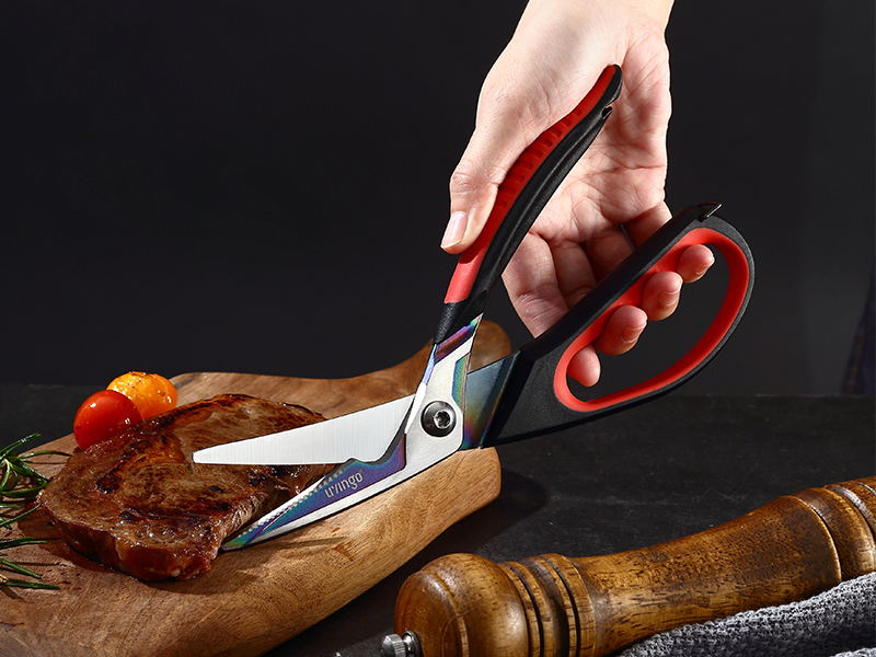 LIVINGO Heavy Duty Kitchen Scissors - Titanium Coated Sharp Poultry Shears Multipurpose for Cutting Chicken Bones, Meat, Vegetable Food, 9.5 Inches Comfortable Grip with Safe Lock