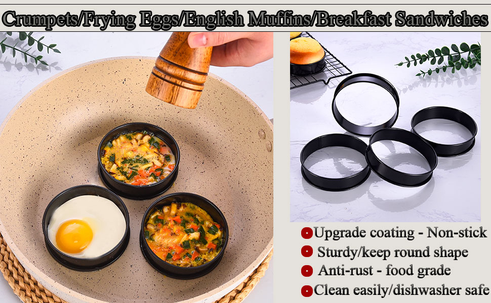 16Packs English Muffin Rings Crumpet Rings NONSTICK -Stainless Steel Double Rolled Tart Rings 3.15 Inch & 4 Inch Round Metal Baking Cooking Pastry Ring Molds for cookies, pancakes, crumpets