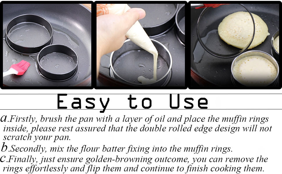 16Packs English Muffin Rings Crumpet Rings NONSTICK -Stainless Steel Double Rolled Tart Rings 3.15 Inch & 4 Inch Round Metal Baking Cooking Pastry Ring Molds for cookies, pancakes, crumpets