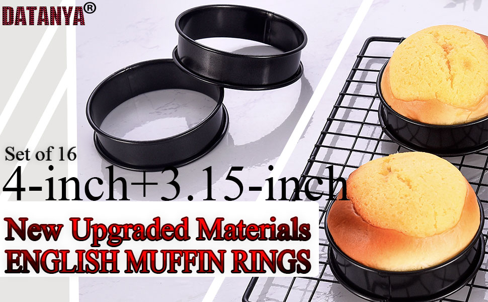 16Packs English Muffin Rings Crumpet Rings NONSTICK -Stainless Steel Double Rolled Tart Rings 3.15 Inch & 4 Inch Round Metal Baking Cooking Pastry Ring Molds for cookies, pancakes, crumpets