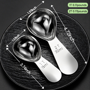 Coffee Scoop 2 tablespoon Measuring Spoons(30ml 2pcs), Ergonomics Design Coffee Scooper 2 tbsp Metal Stainless Steel Manufacture，coffee scoop for ground coffee Protein Powder Sugar Cereal,Etc.