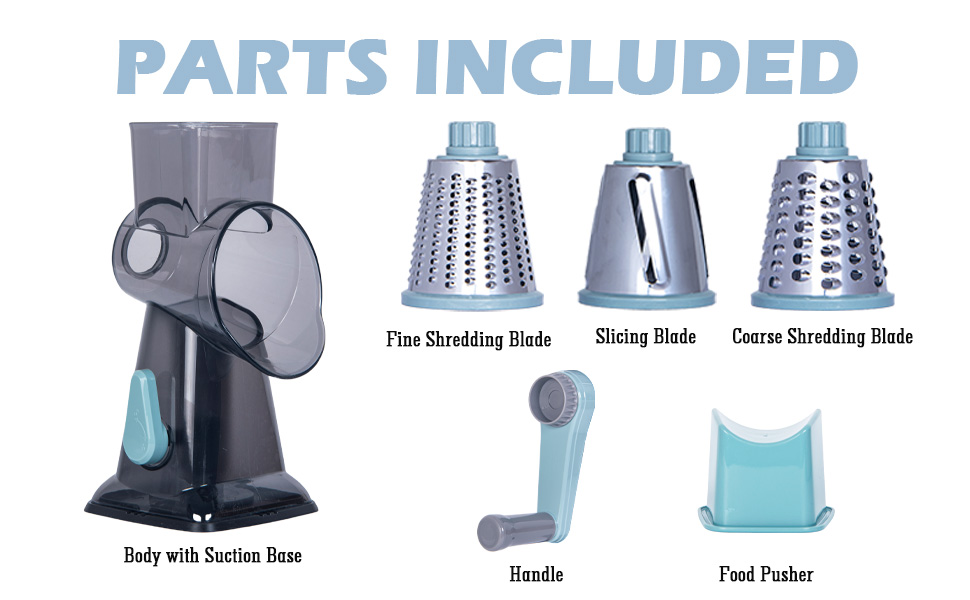 Rotary Cheese Grater Cheese Shredder, Cheese Grater Handheld with Strong Suction Base,Kitchen Vegetable Slicer 3 Replaceable Stainless Drum Blades for Fruit, Food, Nuts,Easy to Use Clean (Blue)