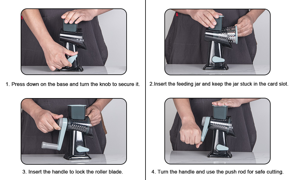 Rotary Cheese Grater Cheese Shredder, Cheese Grater Handheld with Strong Suction Base,Kitchen Vegetable Slicer 3 Replaceable Stainless Drum Blades for Fruit, Food, Nuts,Easy to Use Clean (Blue)