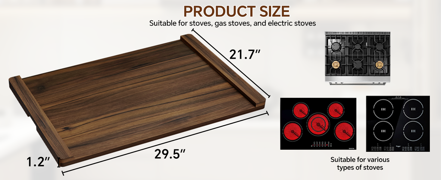 Noodle Board Stove Cover Wood (Ready to Use), Stove Top Covers for Electric Stove, Gas Stove, Wooden Decorative Rustic Kitchen Serving Tray, for Range Stovetop, Cooktop, 30'' * 22'', Brown