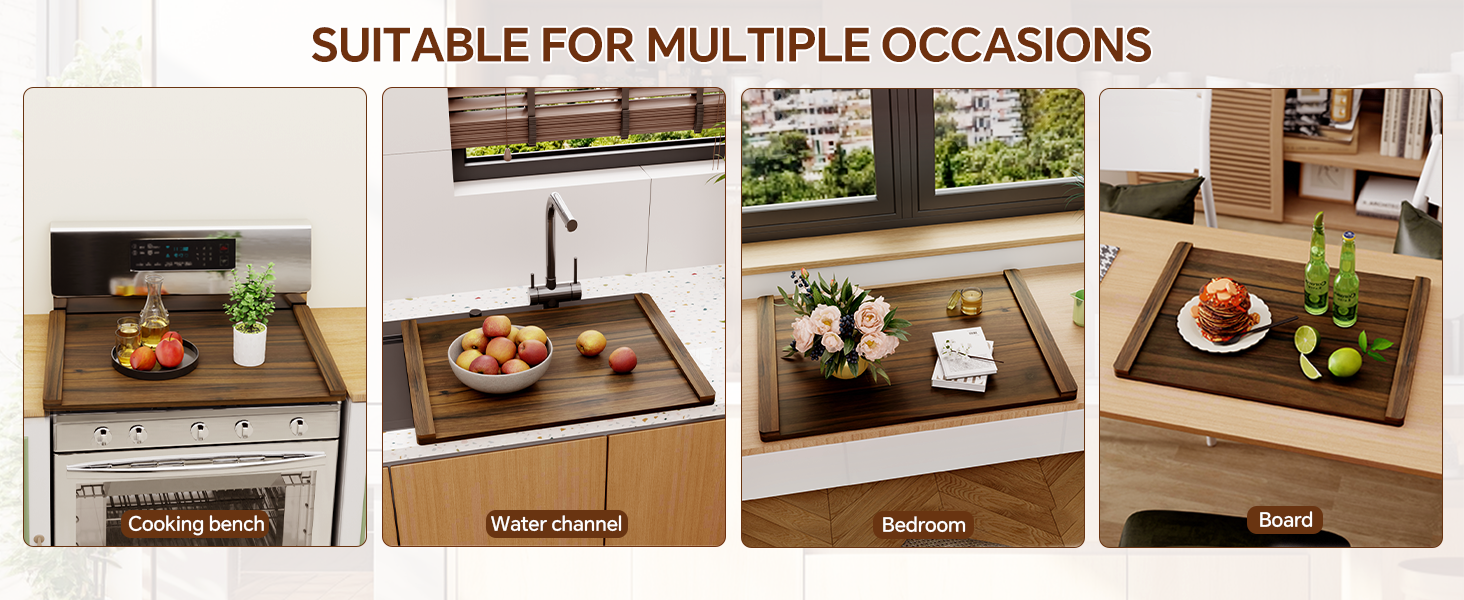 Noodle Board Stove Cover Wood (Ready to Use), Stove Top Covers for Electric Stove, Gas Stove, Wooden Decorative Rustic Kitchen Serving Tray, for Range Stovetop, Cooktop, 30'' * 22'', Brown