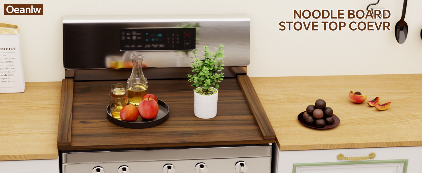 Noodle Board Stove Cover Wood (Ready to Use), Stove Top Covers for Electric Stove, Gas Stove, Wooden Decorative Rustic Kitchen Serving Tray, for Range Stovetop, Cooktop, 30'' * 22'', Brown