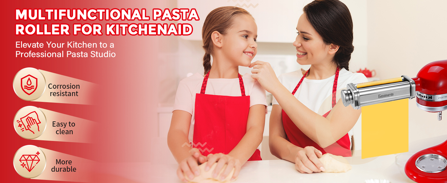 Pasta Roller for Kitchenaid Stand Mixer, Pasta Maker for Kitchenaid Mixer Attachments, Stainless Steel Pasta Attachment for Kitchenaid Stand Mixer, 8 Gears Adjustable by Gomen