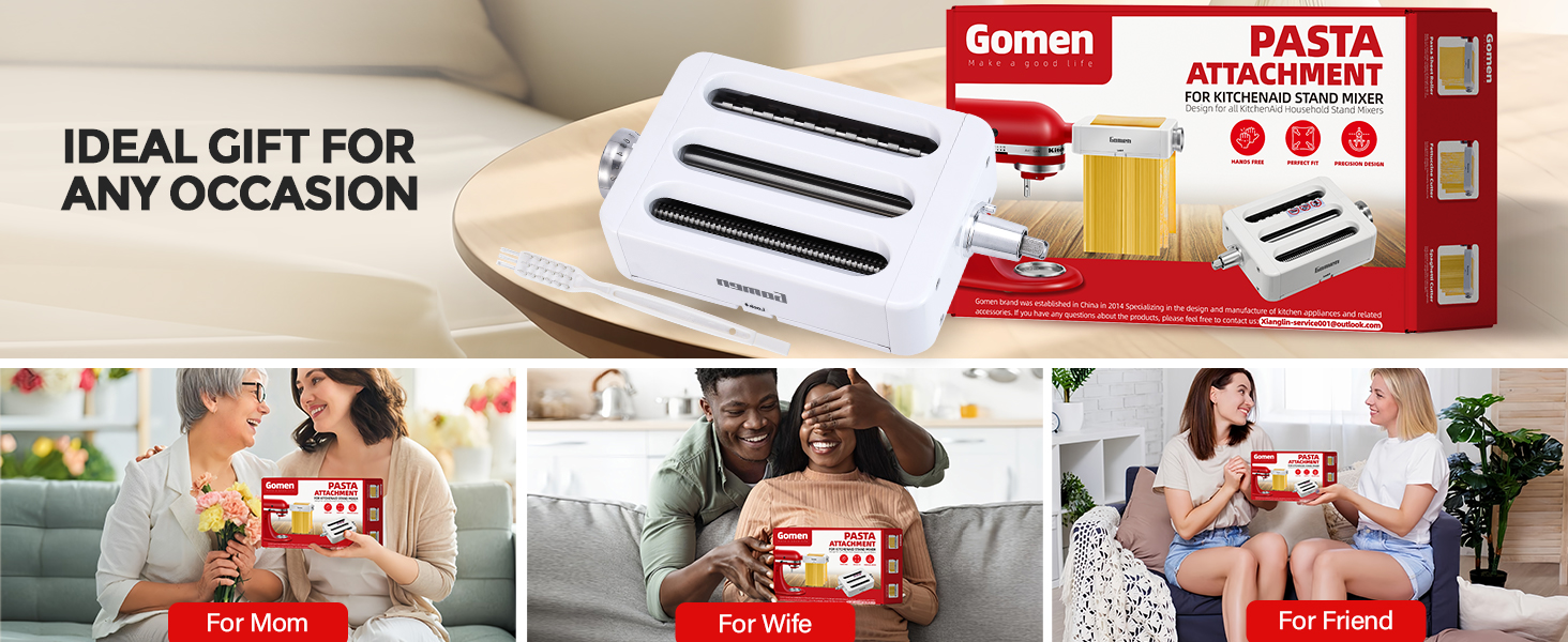 3-in-1 Pasta Attachment for KitchenAid Stand Mixer, Pasta Roller & Cutter Set with Spaghetti & Fettuccine Cutters, Quick Install Pasta Maker Accessories for Home Chefs & Foodie Gifts