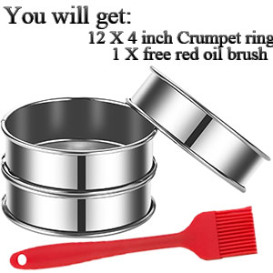 DATANYA 12Packs 4 Inch English Muffin Rings Crumpet Rings Stainless Steel Double Rolled Tart Rings, Round Metal Cooking Pastry Ring Molds for Crumpets baking