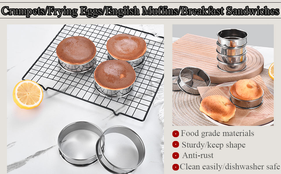 DATANYA 12Packs 4 Inch English Muffin Rings Crumpet Rings Stainless Steel Double Rolled Tart Rings, Round Metal Cooking Pastry Ring Molds for Crumpets baking