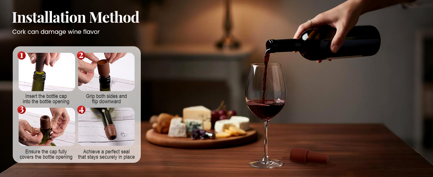 2026 Upgraded Wine Stoppers for Wine Bottles, Reusable Sparkling Wine Bottle Silicone Wine Bottle Stopper, Cover Wine Bottle Caps for Champagne Beer Home Kitchen Bars Use (4)