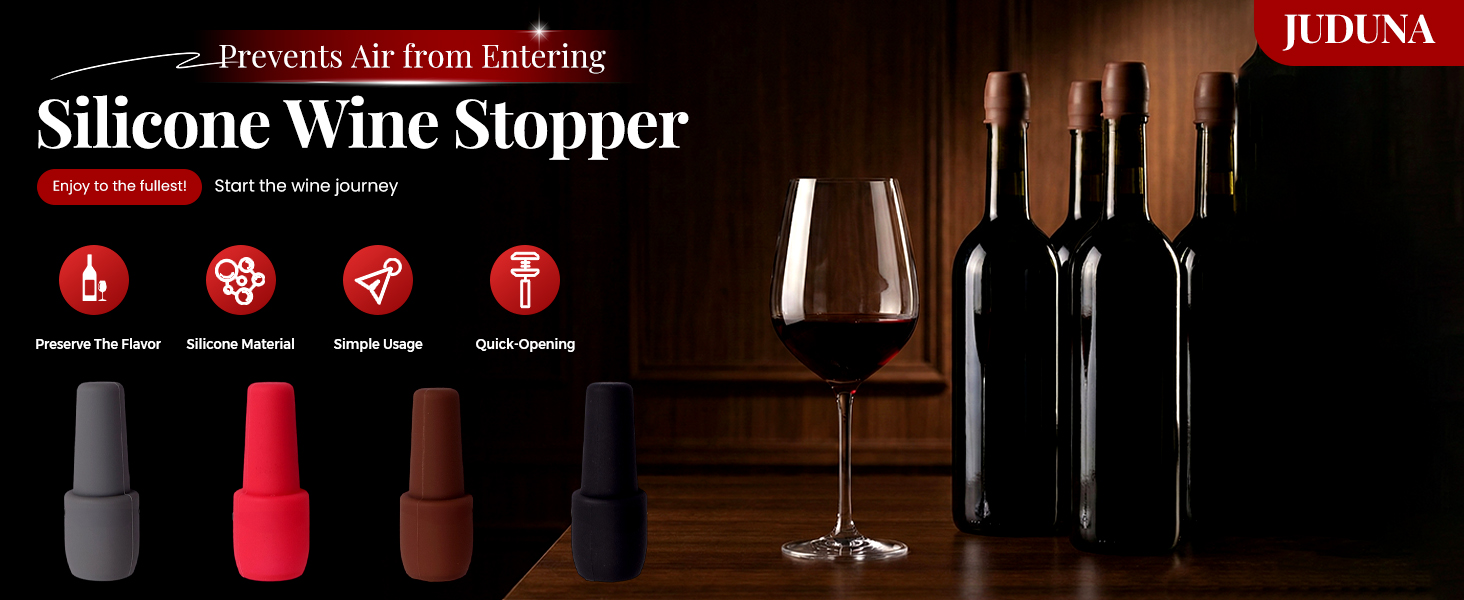 2026 Upgraded Wine Stoppers for Wine Bottles, Reusable Sparkling Wine Bottle Silicone Wine Bottle Stopper, Cover Wine Bottle Caps for Champagne Beer Home Kitchen Bars Use (4)