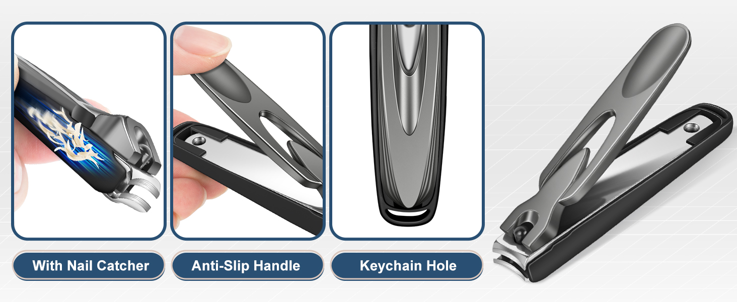 Nail Clippers for Men Thick Nails with Slanted Blade, Heavy Duty Nail Clippers with Catcher No Splash Fingernail Clipper Nail Cutter Gifts for Men Women Adults