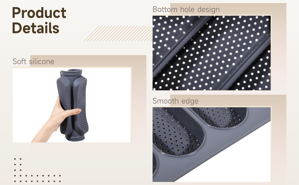 OMISTAR 3 PCS Silicone Baguette Pan and Hamburger Bun Pan Set,Non-stick French Bread Baking Mold,4 Wave French Bread Baking Tray,6 Cup Hamburger Bun Mold with Scraper