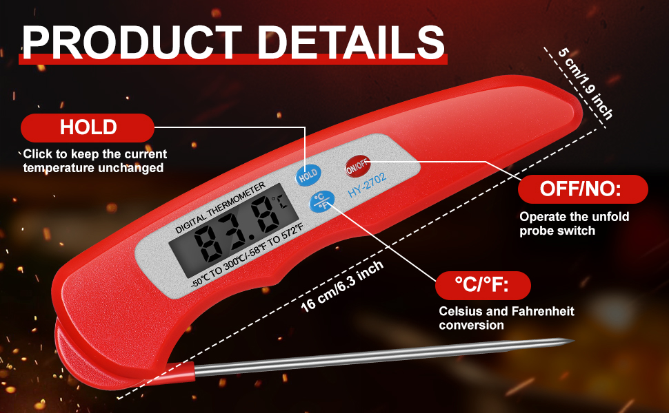 Xuhal 12 Pcs Digital Meat Thermometer with Probe Waterproof Instant Read Foldable Food Thermometer with Magnet for Kitchen Grilling Cooking Turkey Baking BBQ(Black, Red, White)