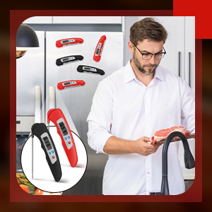 Xuhal 12 Pcs Digital Meat Thermometer with Probe Waterproof Instant Read Foldable Food Thermometer with Magnet for Kitchen Grilling Cooking Turkey Baking BBQ(Black, Red, White)