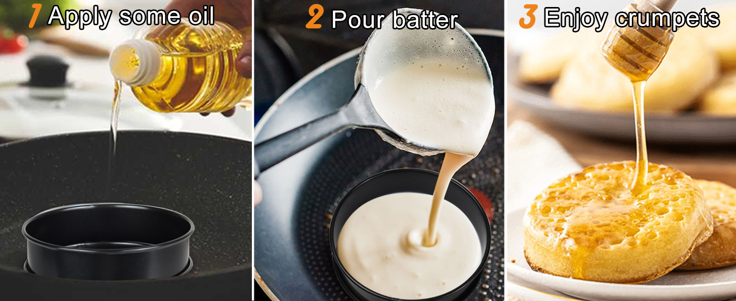 6pcs English Muffin Rings, 4 Inch Double Rolled Stainless Steel Crumpet & Tart Rings, Non-Stick for Muffin, Crumpet, Fry Eggs