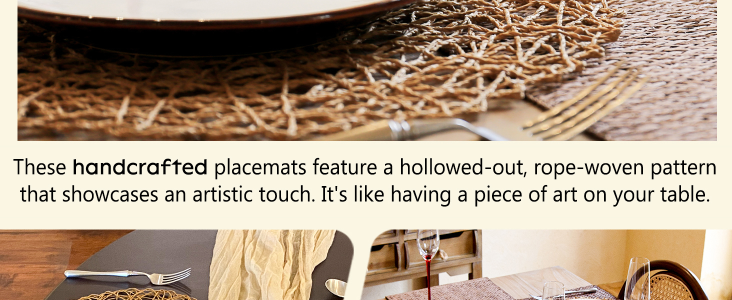 AHHFSMEI Paper Braided Round Placemats Set of 6 Natural Non-Slip Heat Resistant Table Mats for Dining Tables Woven Indoor & Outdoor Place mats(Brown)