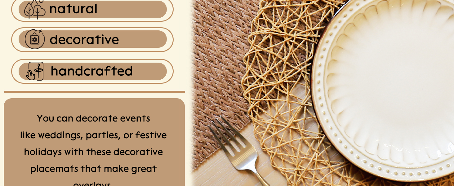 AHHFSMEI Paper Braided Round Placemats Set of 6 Natural Non-Slip Heat Resistant Table Mats for Dining Tables Woven Indoor & Outdoor Place mats(Brown)