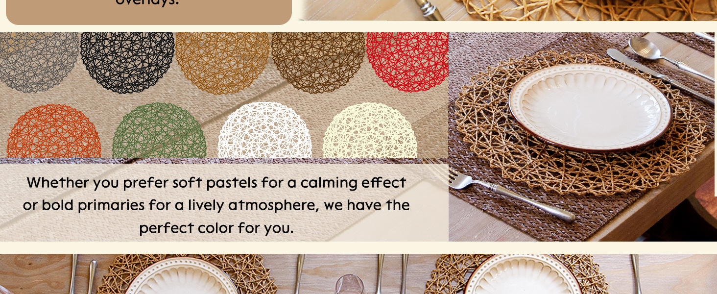 AHHFSMEI Paper Braided Round Placemats Set of 6 Natural Non-Slip Heat Resistant Table Mats for Dining Tables Woven Indoor & Outdoor Place mats(Brown)