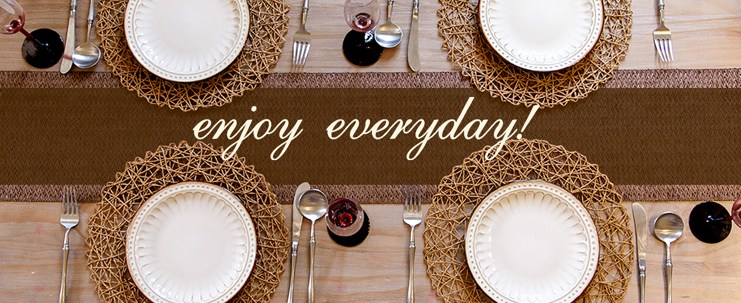 AHHFSMEI Paper Braided Round Placemats Set of 6 Natural Non-Slip Heat Resistant Table Mats for Dining Tables Woven Indoor & Outdoor Place mats(Brown)