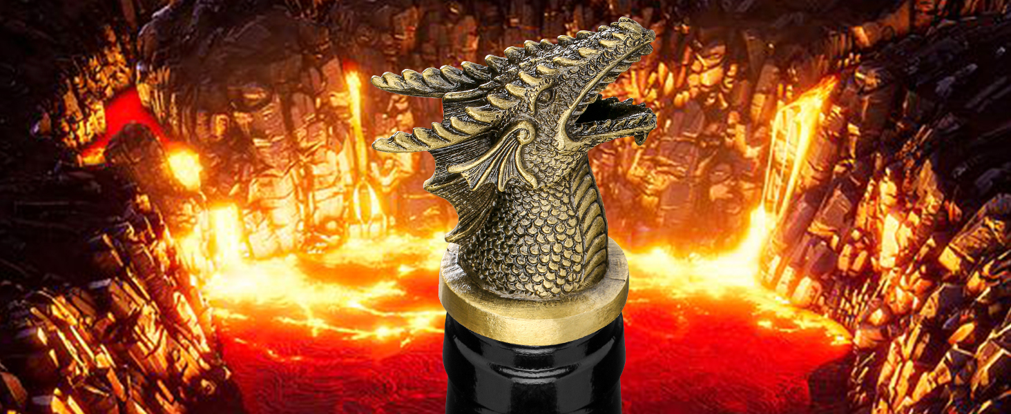 Dragon Head 2-In-1 Wine Bottle Pourer and Stopper, Gifts for Men Women Dragon Fans, Liquor Bottle Pourers Spout for Alcohol Spirits, Wine Accessories, Dark Silver