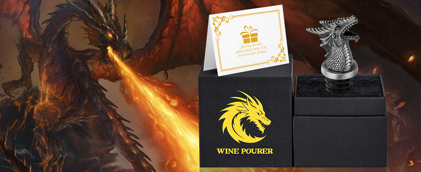 Dragon Head 2-In-1 Wine Bottle Pourer and Stopper, Gifts for Men Women Dragon Fans, Liquor Bottle Pourers Spout for Alcohol Spirits, Wine Accessories, Dark Silver