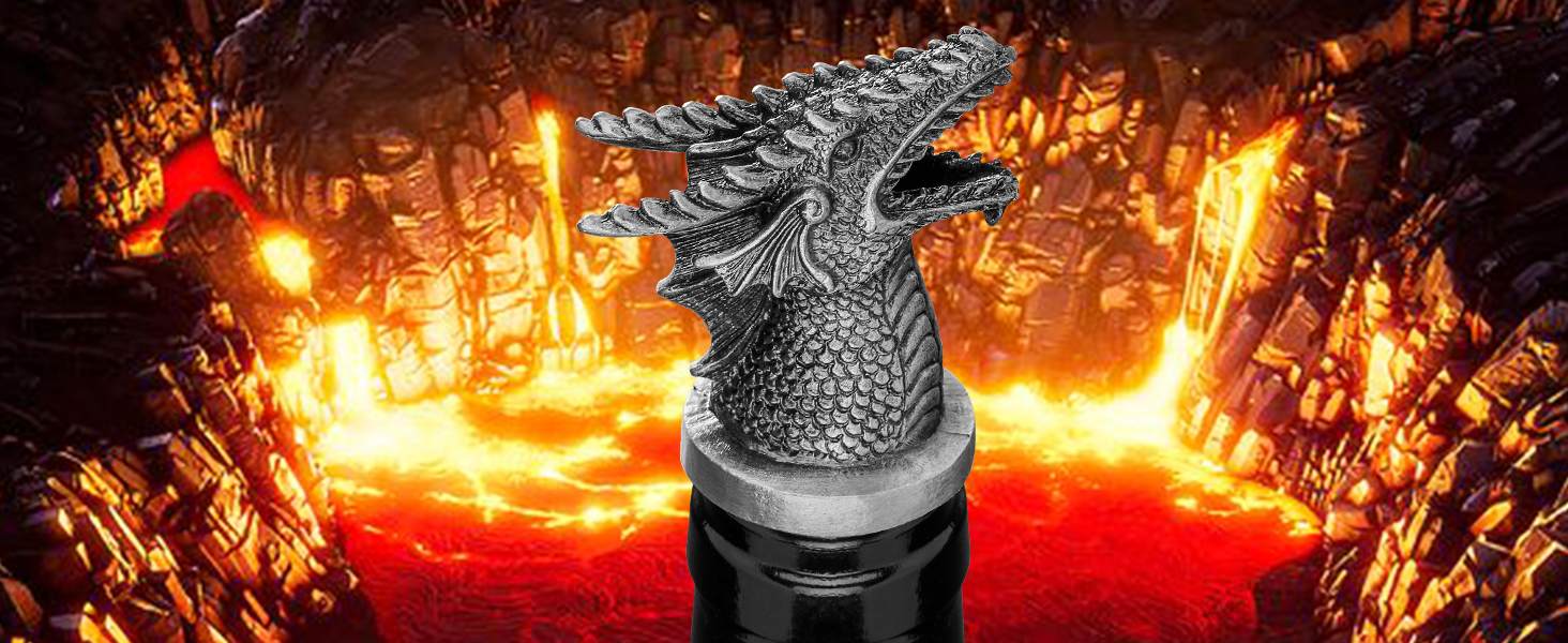 Dragon Head 2-In-1 Wine Bottle Pourer and Stopper, Gifts for Men Women Dragon Fans, Liquor Bottle Pourers Spout for Alcohol Spirits, Wine Accessories, Dark Silver