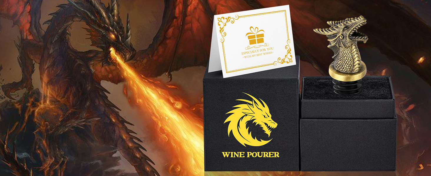 Dragon Head 2-In-1 Wine Bottle Pourer and Stopper, Gifts for Men Women Dragon Fans, Liquor Bottle Pourers Spout for Alcohol Spirits, Wine Accessories, Dark Silver