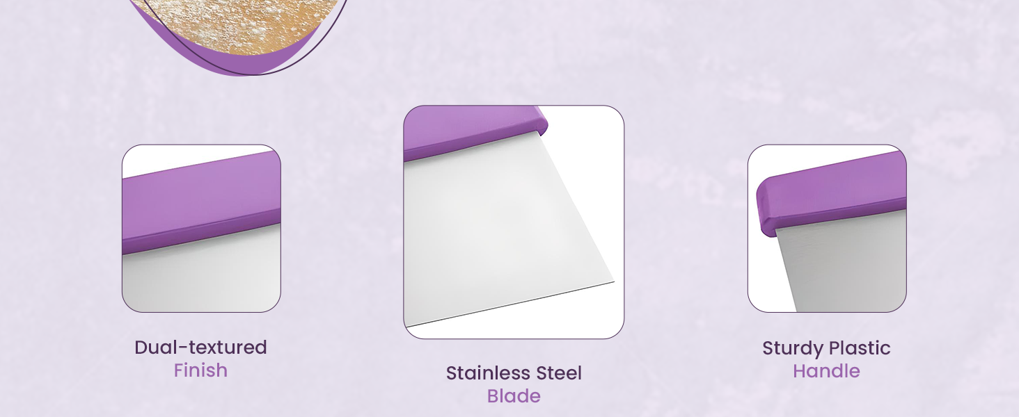 OCS Parts 6-Inch Stainless Steel Dough Cutter and Bench Scraper | Purple Handle | Cutter for Pizza Dough, Bread, and Pastry Dough | Multipurpose Kitchen Utensil