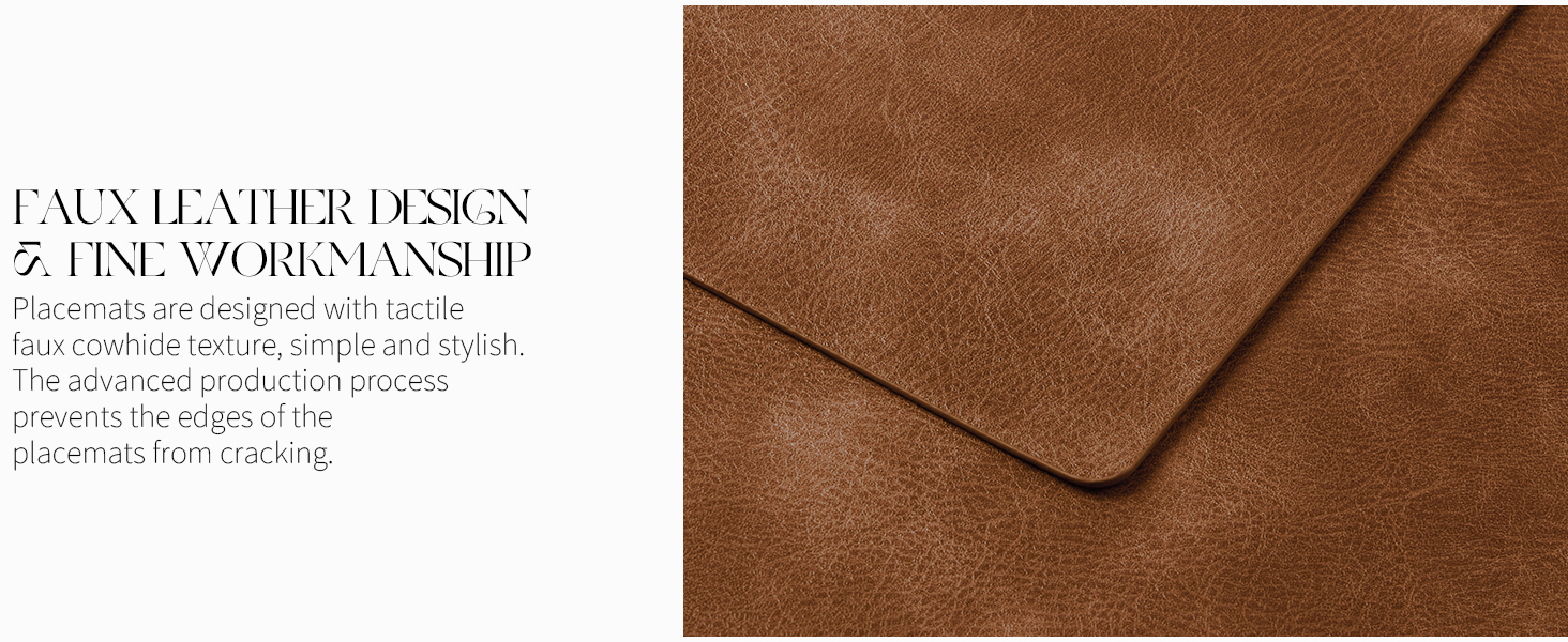 MOSAYT Vinyl Placemats Set of 6-12 X 17 Inch - Faux Leather 100% Waterproof Oil-Proof Wipeable PU Place Mats, Heat Resistant Reversible Table Mats for Kitchen, Dining, Outdoor (Reddish Brown)