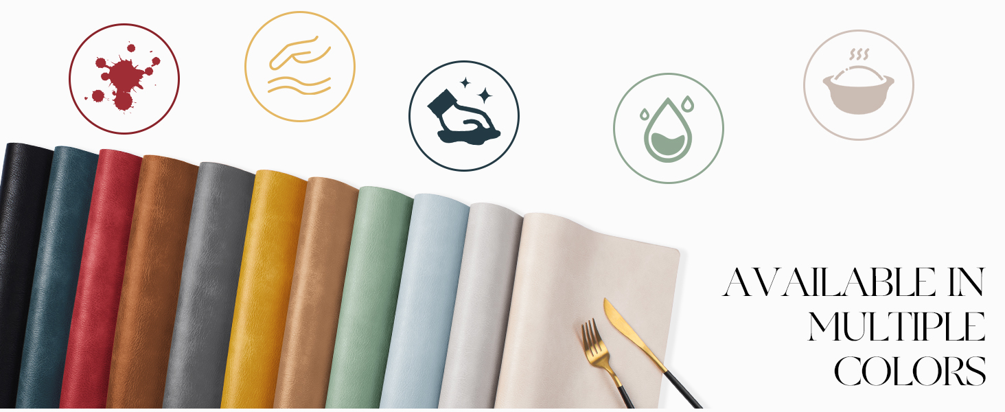 MOSAYT Vinyl Placemats Set of 6-12 X 17 Inch - Faux Leather 100% Waterproof Oil-Proof Wipeable PU Place Mats, Heat Resistant Reversible Table Mats for Kitchen, Dining, Outdoor (Reddish Brown)