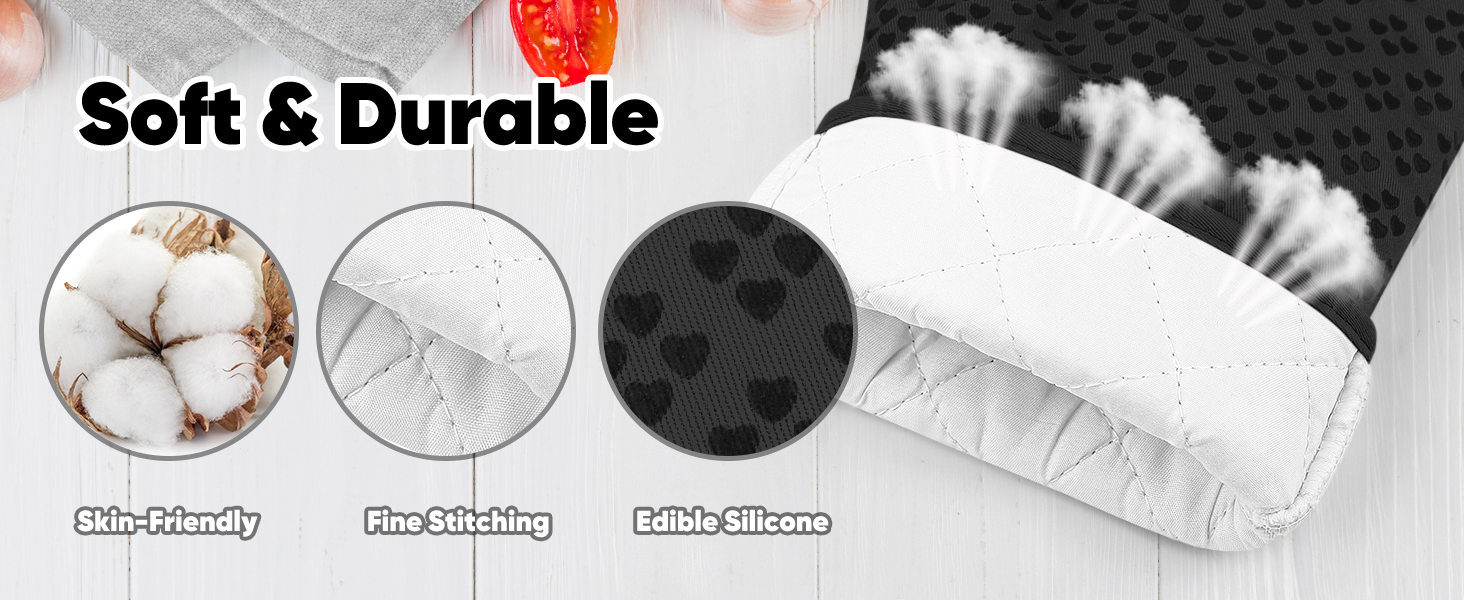 Oven Mitts and Pot Holders 4 Sets, Heat Resistant 500 ℉ Oven Mitt and Pot Holder,Oven Glove&Potholders with Non-Slip Silicone Surface,Kitchen Essentials for Cooking/Baking/BBQ-Black