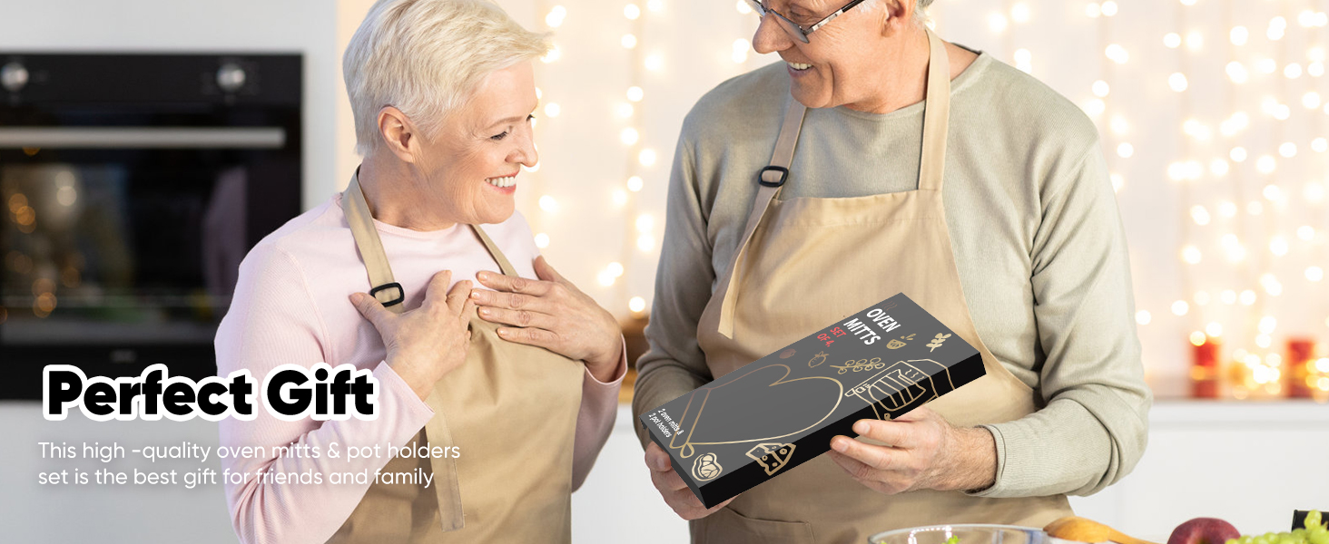 Oven Mitts and Pot Holders 4 Sets, Heat Resistant 500 ℉ Oven Mitt and Pot Holder,Oven Glove&Potholders with Non-Slip Silicone Surface,Kitchen Essentials for Cooking/Baking/BBQ-Black