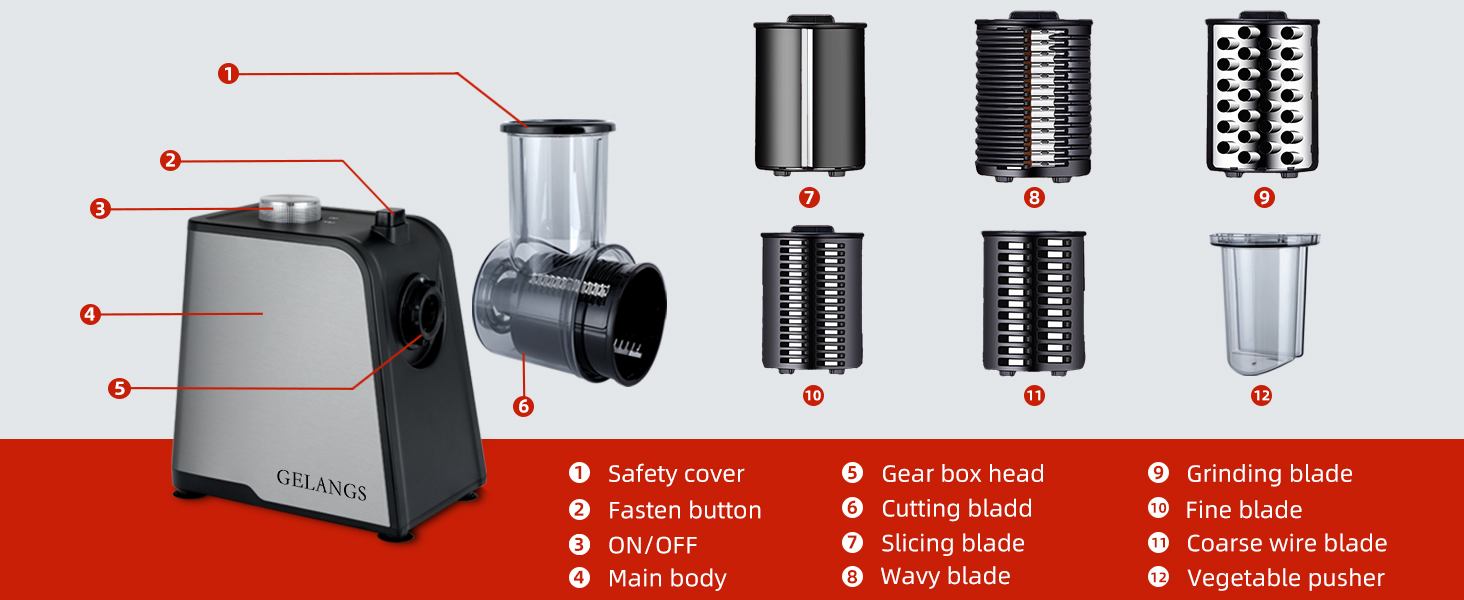 5 In 1 Electric vegetable slicer,300W Electric Cheese Grater Salad Shooter, One-Touch Easy Control, Electric Grater for Vegetables, Cheeses and NutsFor Home Kitchen