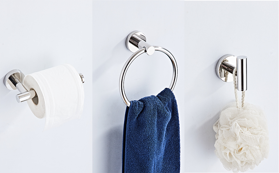 Chrome Bathroom Hardware Set 5 Piece with Towel Racks for Bathroom, SUS304 Stainless Steel Bath Towel Bar Set, 24 Inch Wall Mounted Accessories Kit…