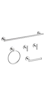Chrome Bathroom Hardware Set 5 Piece with Towel Racks for Bathroom, SUS304 Stainless Steel Bath Towel Bar Set, 24 Inch Wall Mounted Accessories Kit…