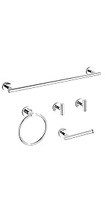 Chrome Bathroom Hardware Set 5 Piece with Towel Racks for Bathroom, SUS304 Stainless Steel Bath Towel Bar Set, 24 Inch Wall Mounted Accessories Kit…
