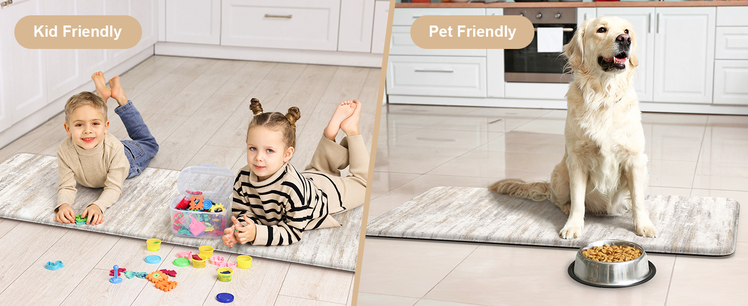 KIMODE Anti Fatigue Kitchen Mats for Floor 2 Piece, Cushioned Abstract Kitchen Rugs,Memory Foam Kitchen Floor Mats, Standing Desk Mats for Laundry, Office, Sink Light Brown Multi 17