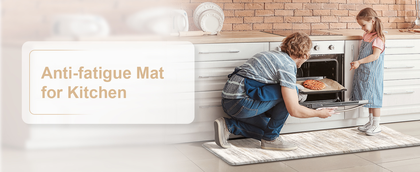 KIMODE Anti Fatigue Kitchen Mats for Floor 2 Piece, Cushioned Abstract Kitchen Rugs,Memory Foam Kitchen Floor Mats, Standing Desk Mats for Laundry, Office, Sink Light Brown Multi 17